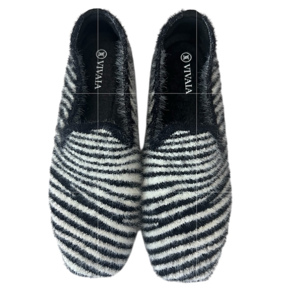 Vivaia Samantha Squared Toe Faux‎ Mink Knit Zebra Loafers Size 36.5
